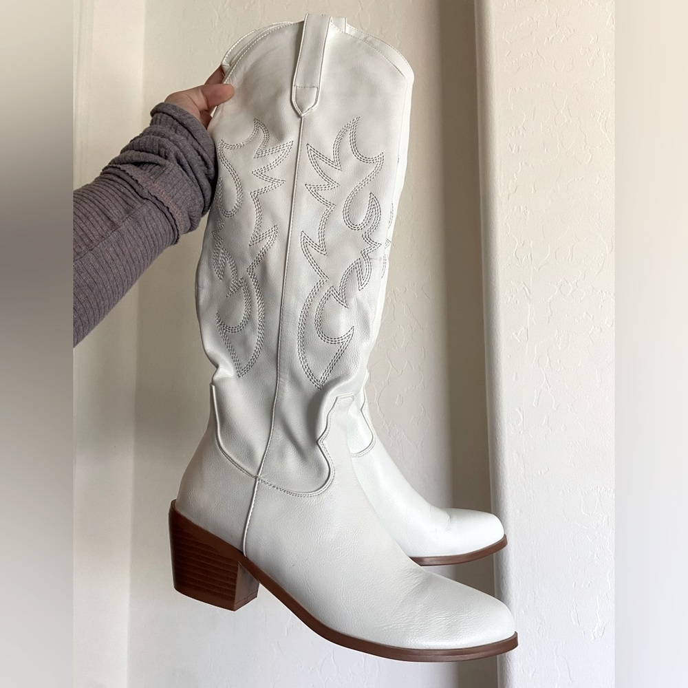 White patent leather cowboy boots